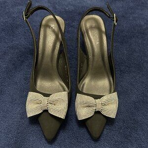 Elegant Black Slingback Heels with Bow by
